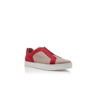 AGILIO Grå och röda sneakers i kalvskinn