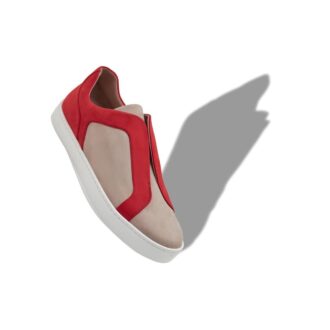 AGILIO Grå och röda sneakers i kalvskinn