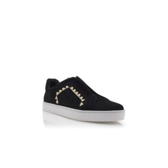 AGILIO Svarta sneakers i mocka med blankstygn