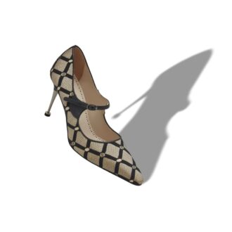 ALEKA ljusbeige och svarta Mary Jane-pumps i nät