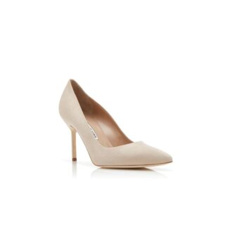 BB 90 Ljusbeige pumps i mocka med spetsig tå