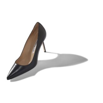 BB CALF 90 Svarta pumps i kalvskinn med spetsig tå
