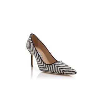 BB Svartvita raffia-pumps med spetsig tå