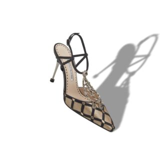 BOLERO Ljusbeige och svarta T-rem pumps i mesh