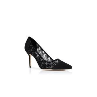 CAPCOUR Svarta pumps med blommiga spetsdetaljer