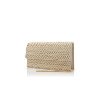 CAPRIPLA Ljusbeige och krämfärgad raffia-clutch