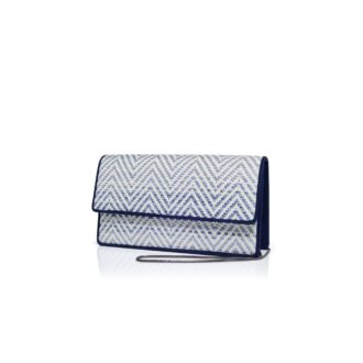 CAPRIPLA Marinblå och vit raffia-clutch