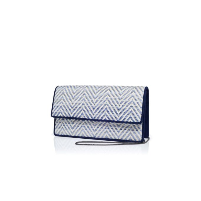 CAPRIPLA Marinblå och vit raffia-clutch CAPRIPLA Marinblå och vit raffia-clutch
