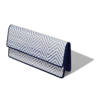 CAPRIPLA Marinblå och vit raffia-clutch