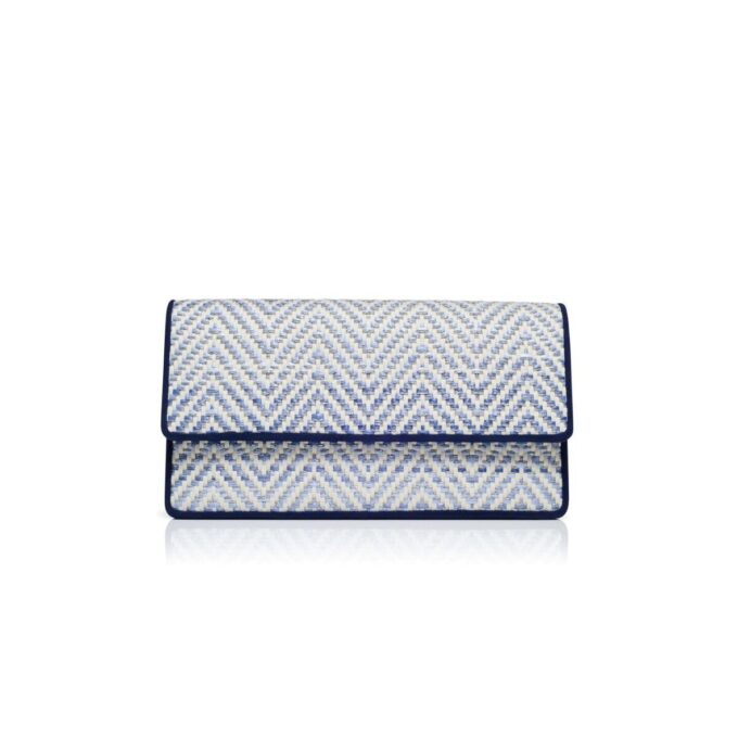 CAPRIPLA Marinblå och vit raffia-clutch CAPRIPLA Marinblå och vit raffia-clutch