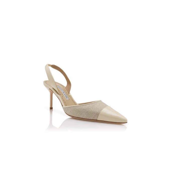 CAPSLI Ljusbeige linnepumps med hälrem