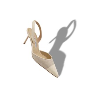 CAPSLI Ljusbeige linnepumps med hälrem