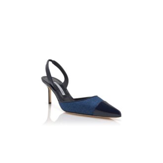 CAPSLI Marinblå linnepumps med slingback