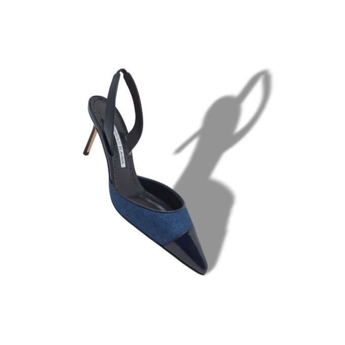 CAPSLI Marinblå linnepumps med slingback