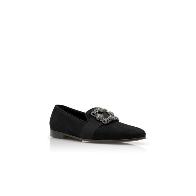 CARLTON Loafers i svart mocka med smyckesbesatt spänne CARLTON Loafers i svart mocka med smyckesbesatt spänne