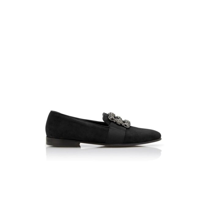 CARLTON Loafers i svart mocka med smyckesbesatt spänne CARLTON Loafers i svart mocka med smyckesbesatt spänne