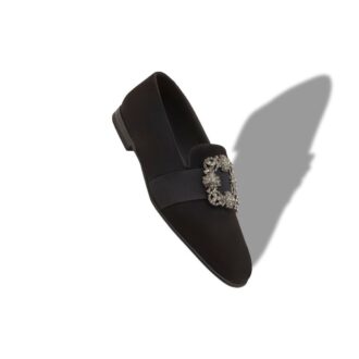 CARLTON Loafers i svart mocka med smyckesknäppe