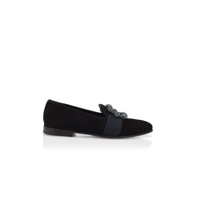 CARLTON Loafers i svart mocka med smyckesknäppe CARLTON Loafers i svart mocka med smyckesknäppe