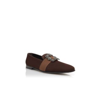 CARLTON Mörkbruna loafers i mocka med smyckespänne