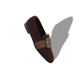 CARLTON Mörkbruna loafers i mocka med smyckespänne
