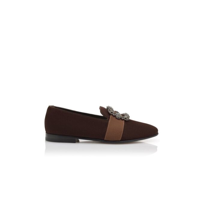 CARLTON Mörkbruna loafers i mocka med smyckespänne