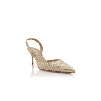 CAROLYNE 70 Ljusbeige och krämfärgade raffiapumps med slingback