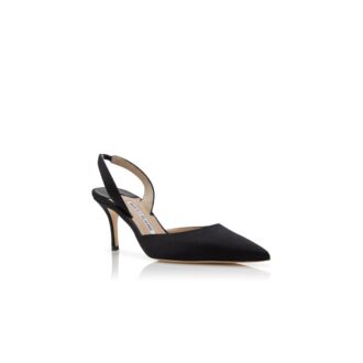 CAROLYNE 70 Svarta satin pumps med hälrem