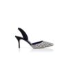 CAROLYNE 70 Svartvita raffia-pumps med slingback