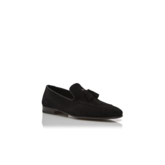 CHESTER Loafers i svart mocka med tofs