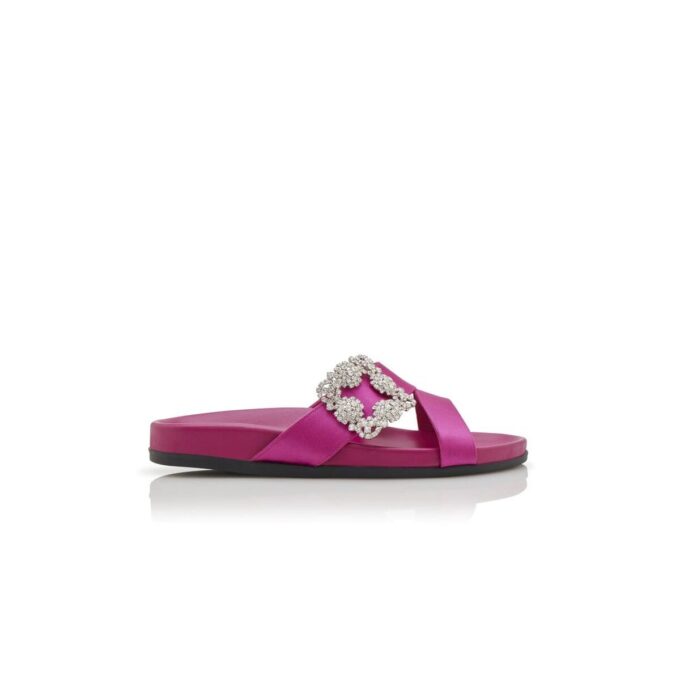 CHILANGHI Mörkfuchsia satinmules med spänne CHILANGHI Mörkfuchsia satinmules med spänne
