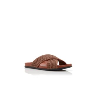 CHILTERN Mörkbruna platta skor i raffia