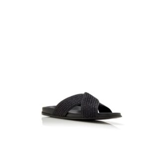 CHILTERN Svarta platta sandaler i naturväv