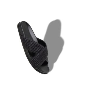 CHILTERN Svarta platta sandaler i naturväv