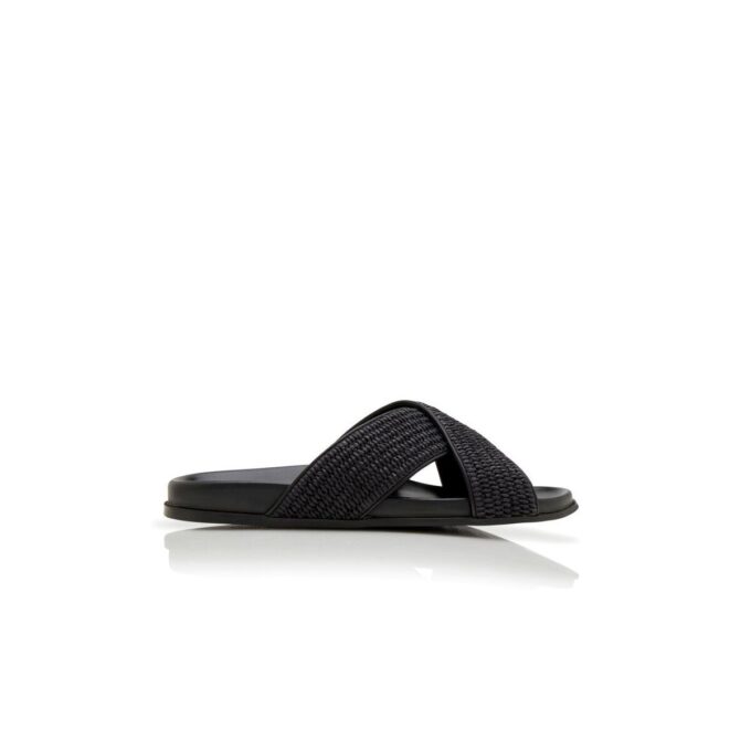 CHILTERN Svarta platta sandaler i naturväv CHILTERN Svarta platta sandaler i naturväv