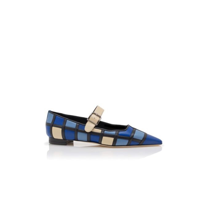 CUCAYA Platta Mary Jane-pumps i blått och krämfärgat nappaläder CUCAYA Platta Mary Jane-pumps i blått och krämfärgat nappaläder