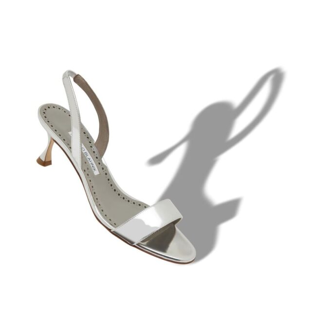CUPISANPLA Slingback-sandaler i silverfärgat kalvskinn CUPISANPLA Slingback-sandaler i silverfärgat kalvskinn
