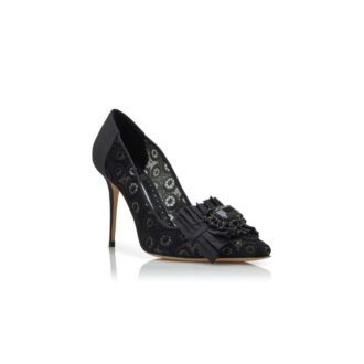 DANCENY Svarta pumps med spets och smyckesdetaljer
