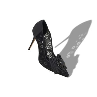 DANCENY Svarta pumps med spets och smyckesdetaljer