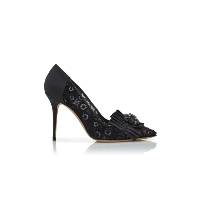 DANCENY Svarta pumps med spets och smyckesdetaljer DANCENY Svarta pumps med spets och smyckesdetaljer