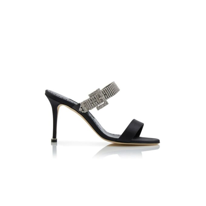 FIBOLTA Svarta mules i satin med kristallprydda remmar FIBOLTA Svarta mules i satin med kristallprydda remmar