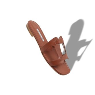 GRELLANUFLAT Bruna platta sandaler i nappaläder