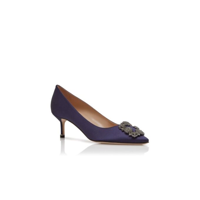 Hangisi 50 Mörkblå satin pumps med spänne