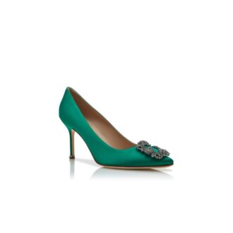 Hangisi 90 Gröna pumps i satin med smyckespänne Hangisi 90 Gröna pumps i satin med smyckespänne