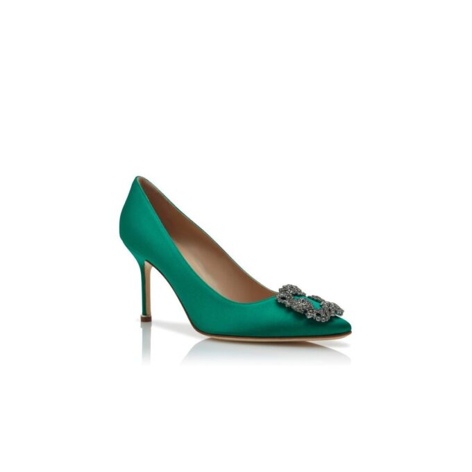 Hangisi 90 Gröna pumps i satin med smyckespänne Hangisi 90 Gröna pumps i satin med smyckespänne
