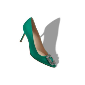 Hangisi 90 Gröna pumps i satin med smyckespänne Hangisi 90 Gröna pumps i satin med smyckespänne