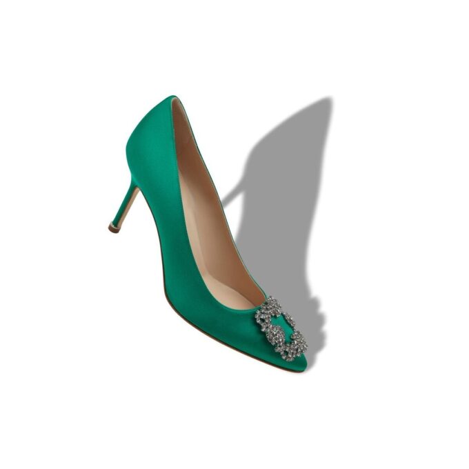 Hangisi 90 Gröna pumps i satin med smyckespänne Hangisi 90 Gröna pumps i satin med smyckespänne