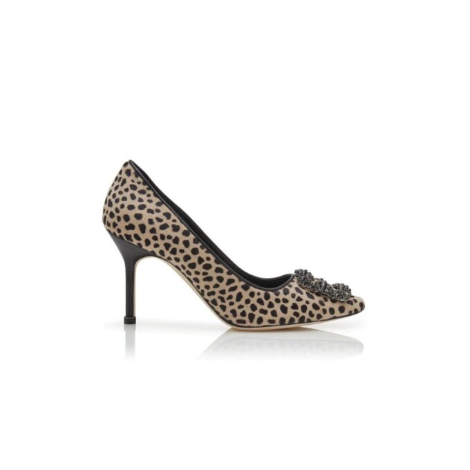Hangisi 90 Pumps i kalvskinn med djurmönster och spännen