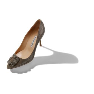 Hangisi 90 Pumps i mörkguldigt glittertyg med smyckespänne
