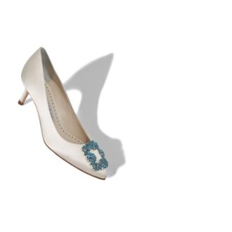 HANGISI BRIDE 50 Vita pumps i satin med smyckespänne