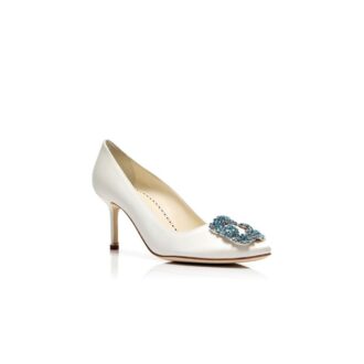 HANGISI BRIDE 70 Vita pumps i satin med smyckespänne